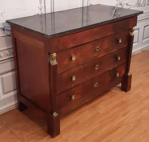 FRENCH EMPIRE MAHOGANY M/TOP COMMODE, 19TH C.