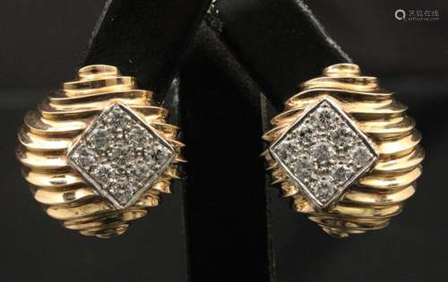 PAIR OF 14K YELLOW GOLD DIAMOND EARRINGS