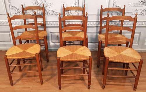 SET OF 6 FRENCH LADDER BACK CHAIRS W/ RUSH SEATS