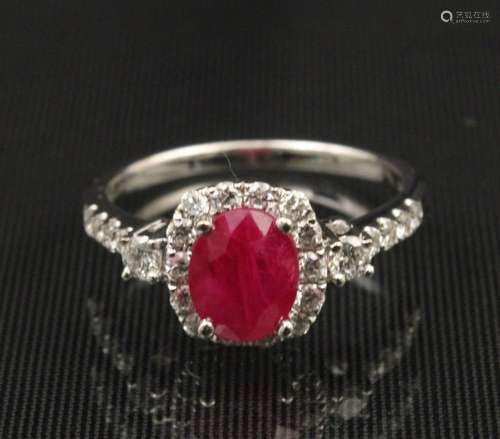 18K RUBY AND DIAMOND RING; 1.58 CT RUBY W/ GIA