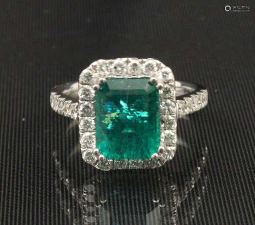 PLATINUM EMERALD AND DIAMOND RING; 3.61 CTS W/GIA