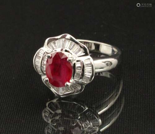 18K WHITE GOLD 2.10 CT RUBY AND DIAMOND RING