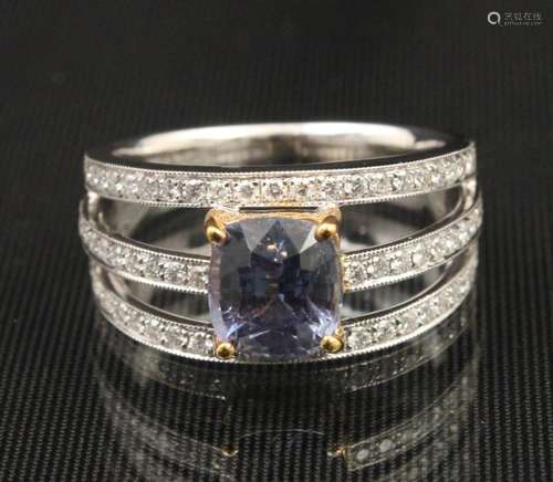 18K BLUE SAPPHIRE AND DIAMOND RING; 1.97 CTS. W/GIA