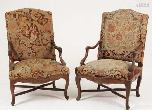 NEAR PR. OF LOUIS XV STYLE CARVED WALNUT FAUTEUILS