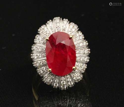 18K DIAMOND AND 6.09 CT. RUBY RING W/ GIA