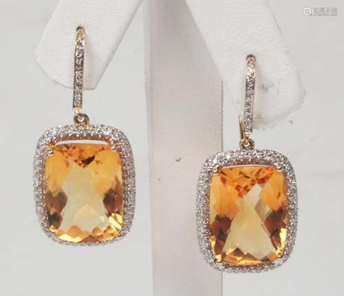 PR. OF 14K DIAMOND AND CITRINE DANGLE EARRINGS