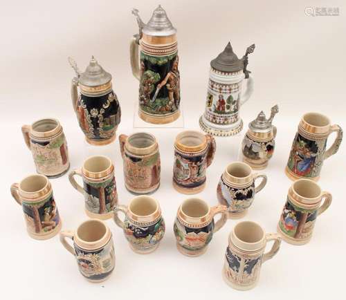 16 GERMAN BAVARIAN PORCELAIN TANKARDS AND MUGS