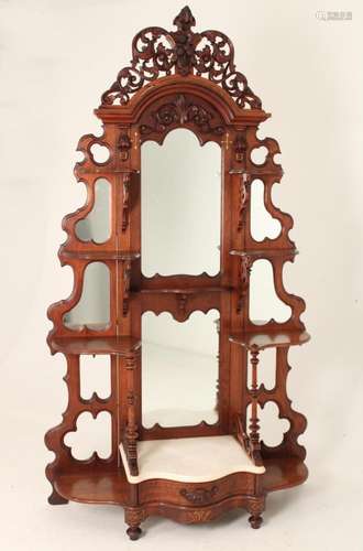 AMERICAN ROCOCO CARVED WALNUT ETAGERE