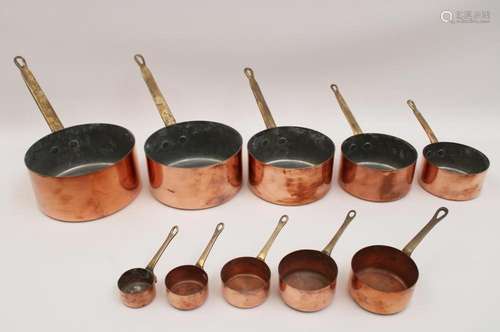 10 PC. SET OF GRADUATING COPPER CULINARY PANS