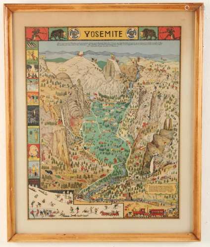 COLORED LITHOGRAPH OF YOSEMITE BY JO MORA, 1931