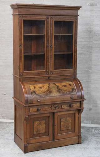 AMERICAN BURL WALNUT BARREL FRONT SECRETARY