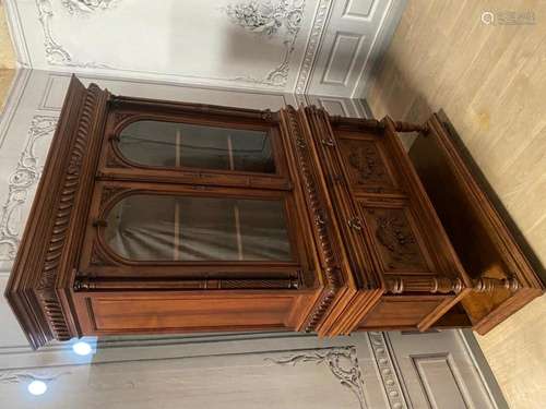 HENRI II CARVED WALNUT BIBLIOTHEQUE ON STAND