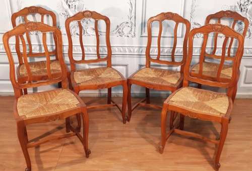 SET OF 6 PROVINCIAL CHERRY RUSH SEAT CHAIRS