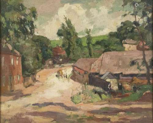 Peintures - 'Scène de village', huile sur toile, sig...