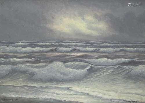 Peintures - Ancher Kjaer (1906-1984), mer houleuse, Skagen, ...