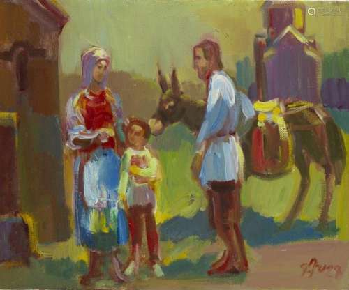 Peintures - École arménienne : homme, femme et enfant à côté...
