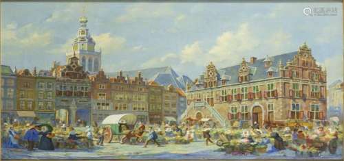 Peintures - Jan van Vucht Tijssen (1884-1970), marché aux fl...