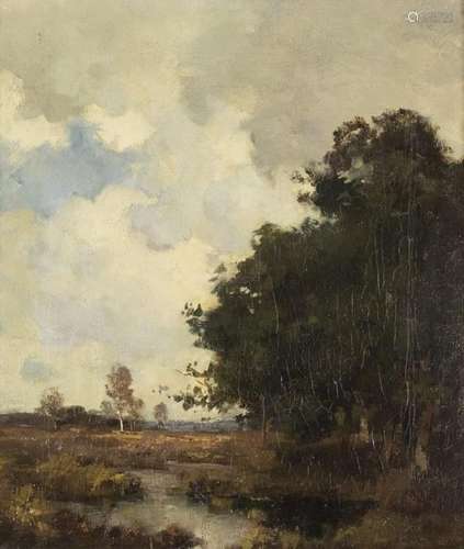 Tableaux - école hollandaise, paysage de bruyère à la lisièr...