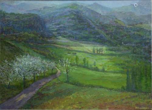 Peintures - Hans van Vuuren (1939), vallée de montagne avec ...