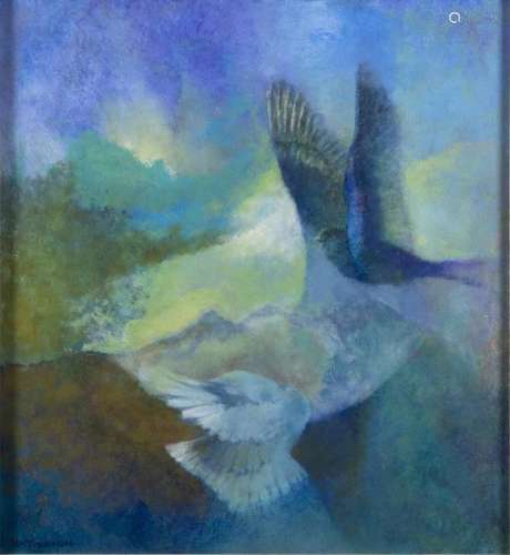 Peintures - Hans van Vuuren (1939), oiseau volant, huile sur...