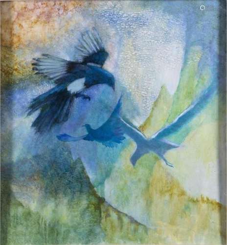 Peintures - Hans van Vuuren (1939), 3 oiseaux volants, huile...