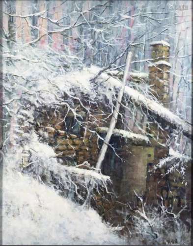 Peintures - Hans van Vuuren (1939), maison dans un paysage d...