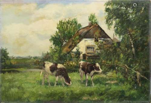 Peintures - Dirk Johannes van Haaren (1878-1953), vaches bro...