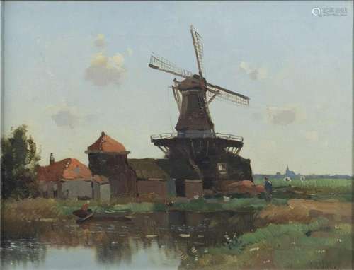 Peintures - Henk Welthers (1885-1947), moulin à vent le long...