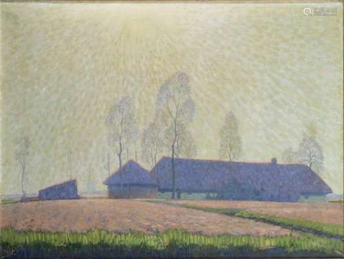 Tableaux - École néerlandaise, paysage luministe avec ferme,...