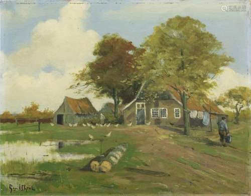 Peintures - Gerard Cornelis Krol (1882-1950), ferme avec per...