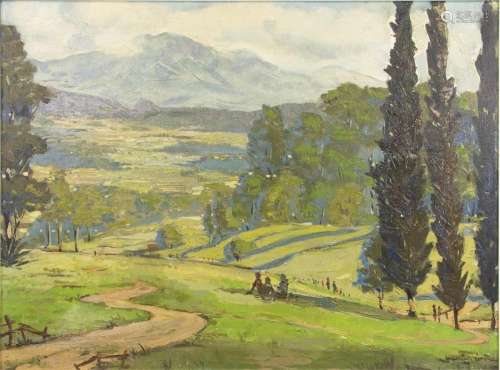 Peintures - école indonésienne, paysage de collines, huile s...