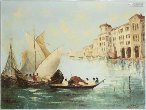 Peintures - Perucini ( ?), 'Boote vor Venedig', sign...