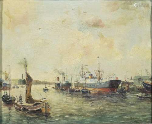 Tableaux - École néerlandaise : bateaux dans un port, huile ...