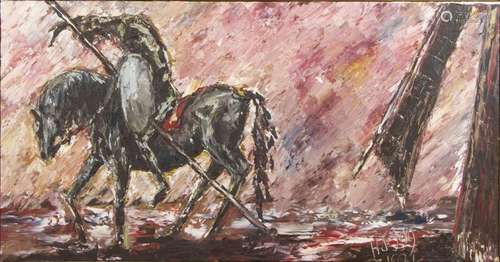 Peintures - Hans de Jong (1938), Don Quixote, acrylique sur ...