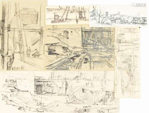 Cor Noltee (1903-1967), environ six croquis de chantiers de ...