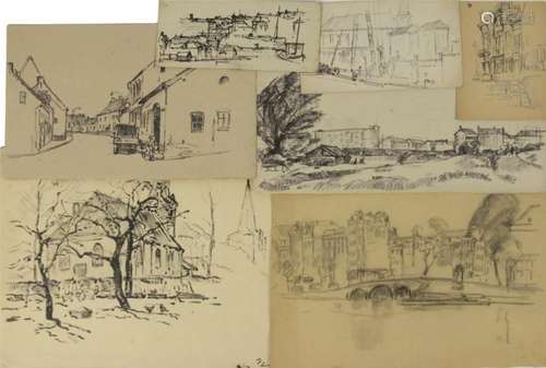 Cor Noltee (1903-1967), environ sept croquis de villes et de...