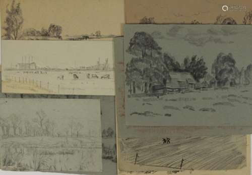 Cor Noltee (1903-1967), environ 14 croquis et dessins de pay...