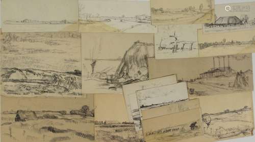 Cor Noltee (1903-1967), environ 17 croquis de paysages, prov...