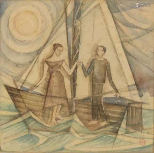 Henk Meeuwissen (1920-1994), homme et femme dans un bateau, ...