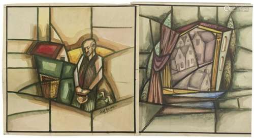 Henk Meeuwissen (1920-1994), deux dessins pour des vitraux, ...