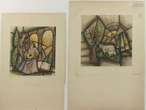 Henk Meeuwissen (1920-1994), deux dessins pour des vitraux à...