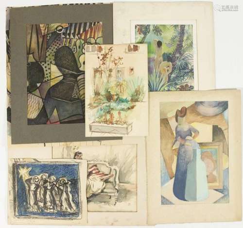 Henk Meeuwissen (1920-1994), six dessins divers en couleur s...