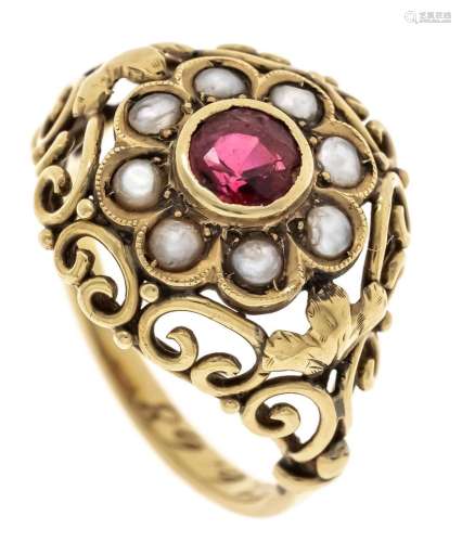 Ruby pearl ring GG 585/000 wit