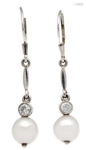 Old cut diamond pearl earrings