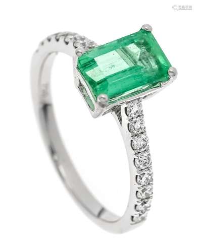 Emerald diamond ring WG 750/00