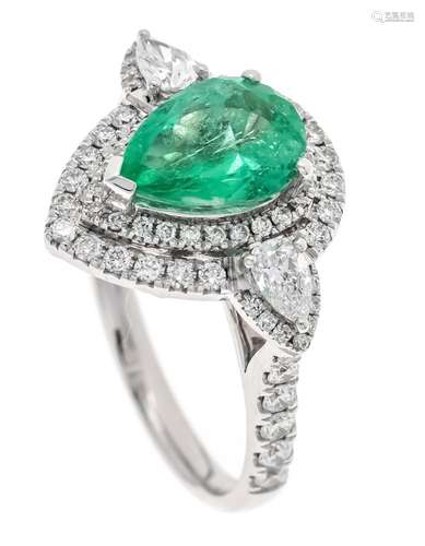 Emerald diamond ring WG 750/00