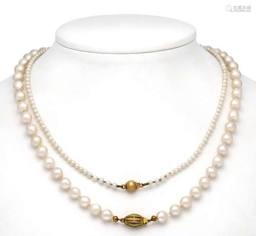 2 pearl necklaces with ball cl