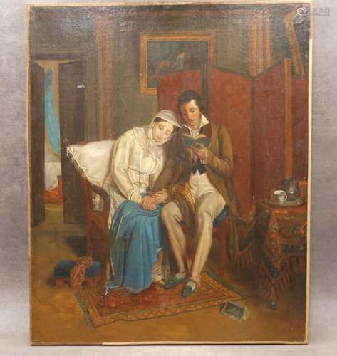 Ecole du XIXème siècle,Couple assis, huile sur toile