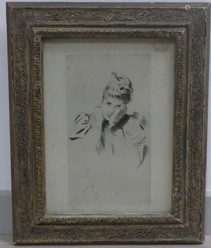 Paul César HELLEU (Vannes 1859 - Paris 1927) Femme, gravure