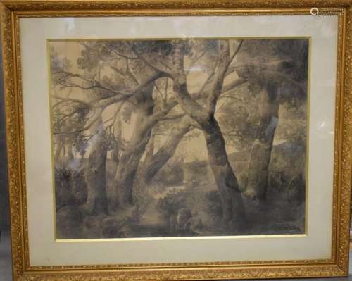 Joseph COLLA (1841-?), Paysage aux arbres, fusain sur papier